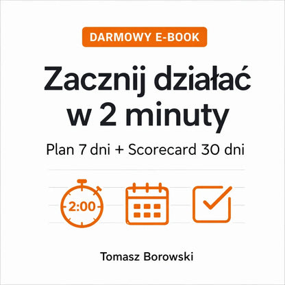Darmowy e-book o szybkim działaniu, plan 7 dni, ikony zegara, kalendarza i checklisty