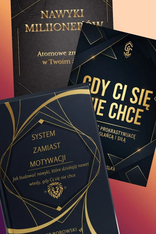 Trzy książki o budowaniu nawyków, motywacji i systematyczności na tle gradientowym
