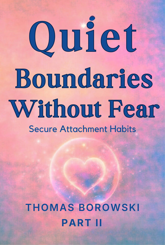 Okładka książki z napisem Quiet Boundaries Without Fear, różowe tło, serce, poradnik relacji.