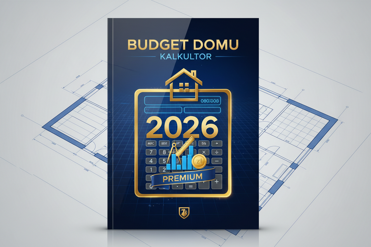 Kalkulator budowy domu 2026 PREMIUM marki actwithsystem.com, wizualizacja kalkulatora z ekranem i klawiszami.